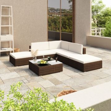 Set mobilier de grădină cu perne, 6 piese, maro, poliratan