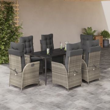 Set mobilier de grădină cu perne, 7 piese gri deschis poliratan