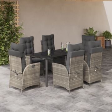 Set mobilier de grădină cu perne, 7 piese gri deschis poliratan