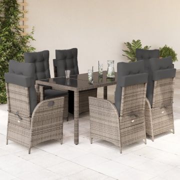 Set mobilier de grădină cu perne, 7 piese, gri, poliratan