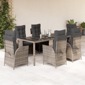 Set mobilier de grădină cu perne, 7 piese, gri, poliratan