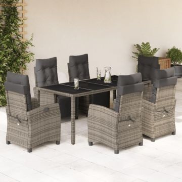 Set mobilier de grădină cu perne, 7 piese, gri, poliratan