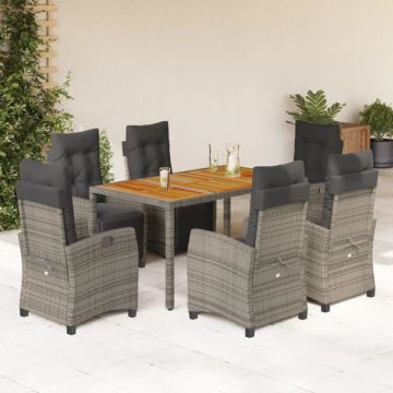 Set mobilier de grădină cu perne, 7 piese, gri, poliratan