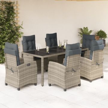 Set mobilier de grădină cu perne, 7 piese, gri, poliratan