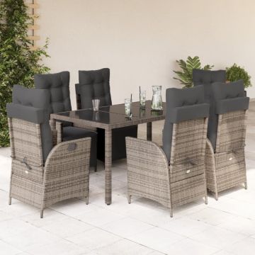 Set mobilier de grădină cu perne, 7 piese, gri, poliratan