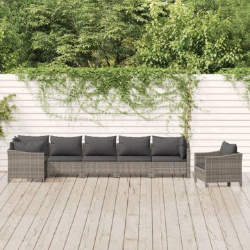 Set mobilier de grădină cu perne, 7 piese, gri, poliratan