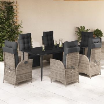 Set mobilier de grădină cu perne, 7 piese, gri, poliratan