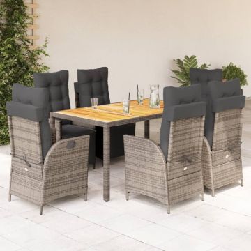 Set mobilier de grădină cu perne, 7 piese, gri, poliratan