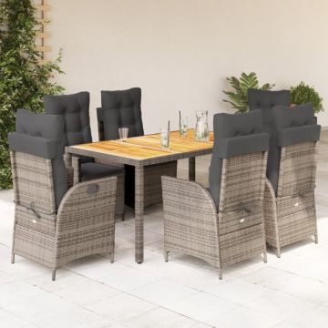 Set mobilier de grădină cu perne, 7 piese, gri, poliratan