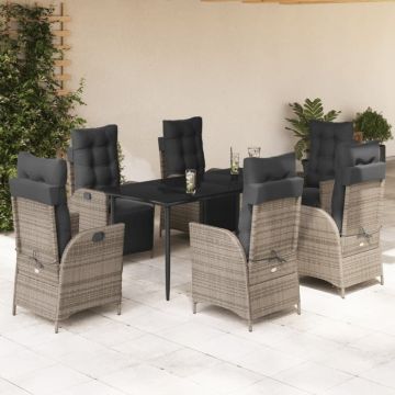 Set mobilier de grădină cu perne, 7 piese, gri, poliratan