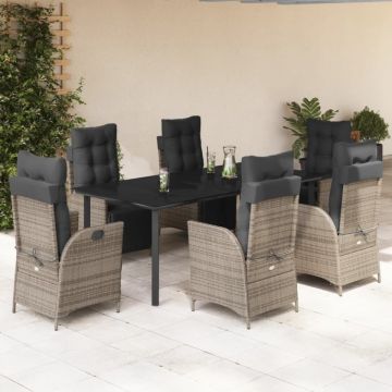 Set mobilier de grădină cu perne, 7 piese, gri, poliratan