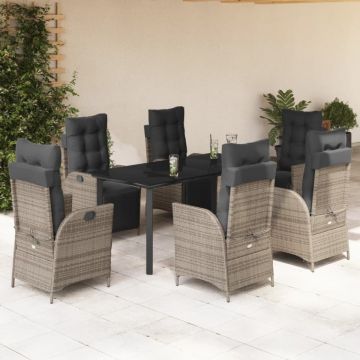 Set mobilier de grădină cu perne, 7 piese, gri, poliratan