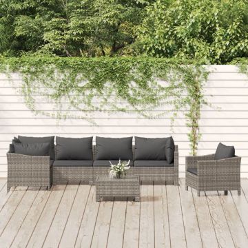 Set mobilier de grădină cu perne, 7 piese, gri, poliratan