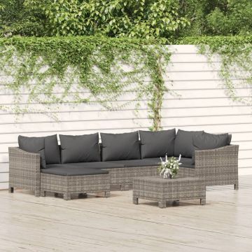 Set mobilier de grădină cu perne, 7 piese, gri, poliratan