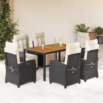 Set mobilier de grădină cu perne, 7 piese, negru, poliratan