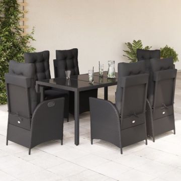 Set mobilier de grădină cu perne, 7 piese, negru, poliratan