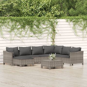 Set mobilier de grădină cu perne, 8 piese, gri, poliratan