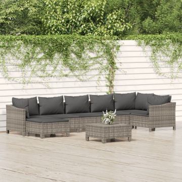 Set mobilier de grădină cu perne, 8 piese, gri, poliratan