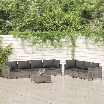 Set mobilier de grădină cu perne, 8 piese, gri, poliratan