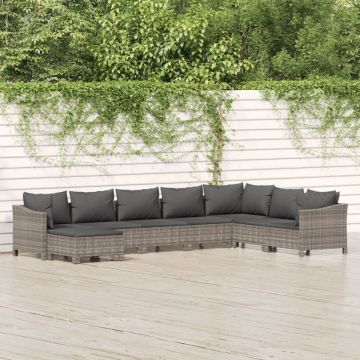 Set mobilier de grădină cu perne, 8 piese, gri, poliratan