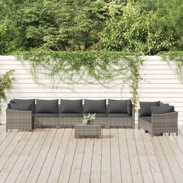 Set mobilier de grădină cu perne, 9 piese, gri, poliratan