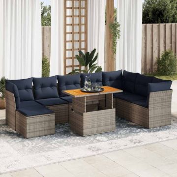 Set mobilier grădină cu perne, 6 piese, gri, poliratan