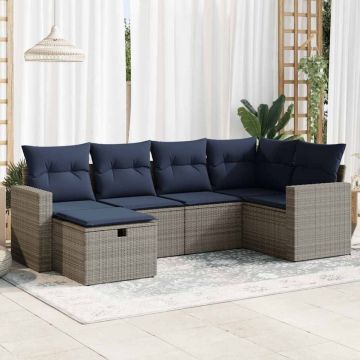 Set mobilier grădină cu perne, 6 piese, gri, poliratan