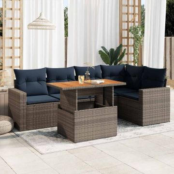 Set mobilier grădină cu perne, 6 piese, gri, poliratan