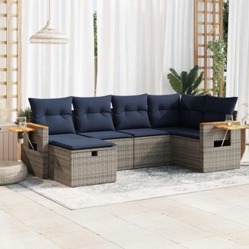 Set mobilier grădină cu perne, 6 piese, gri, poliratan