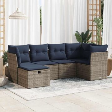 Set mobilier grădină cu perne, 6 piese, gri, poliratan