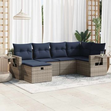 Set mobilier grădină cu perne, 6 piese, gri, poliratan