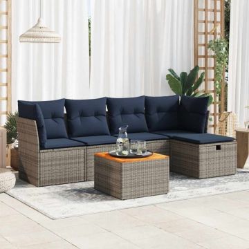 Set mobilier grădină cu perne, 6 piese, gri, poliratan