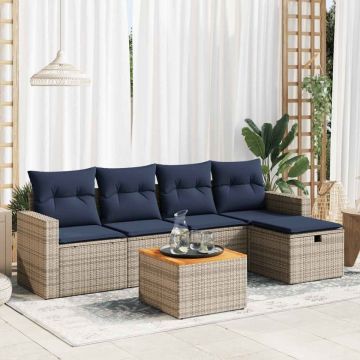 Set mobilier grădină cu perne, 6 piese, gri, poliratan