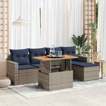 Set mobilier grădină cu perne, 6 piese, gri, poliratan