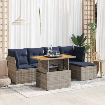 Set mobilier grădină cu perne, 6 piese, gri, poliratan