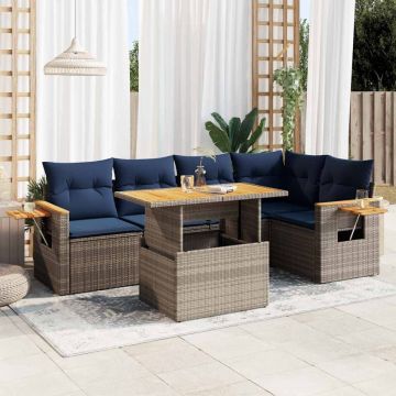 Set mobilier grădină cu perne 6 piese gri poliratan/lemn acacia