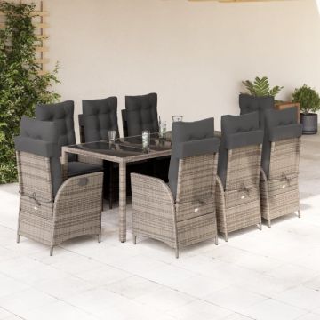 Set mobilier grădină cu perne, 9 piese, gri, poliratan