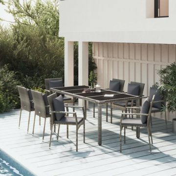 Set mobilier grădină cu perne, 9 piese, gri, poliratan