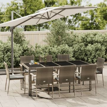 Set mobilier grădină cu perne, 9 piese, gri, poliratan