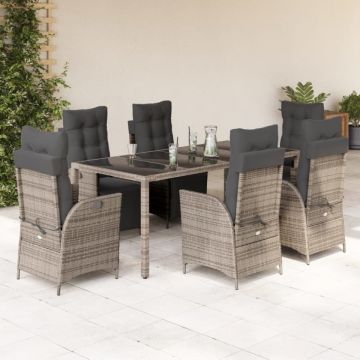 Set mobilier grădină cu perne, 9 piese, gri, poliratan
