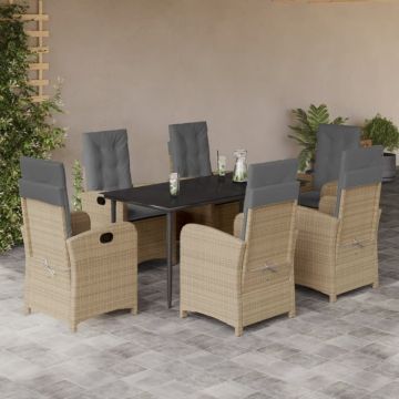 Set mobilier pentru grădină, 7 piese, cu perne, bej, poliratan