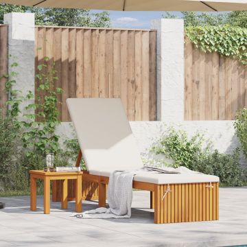 Șezlong cu pernă 200x55x30 cm din lemn masiv de acacia