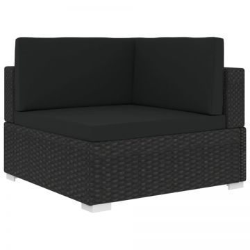 Scaun modular de colț, 1 buc., negru, poliratan, cu perne