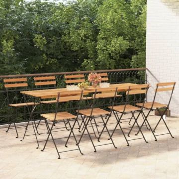 Scaune de bistro pliabile, 8 buc., lemn masiv de tec și oțel