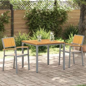 Scaune Exterioare 2 buc Stivuibile Gri Lemn Solid Acacia și Metal