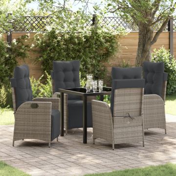 Set 5 piese dining grădină gri din rattan PE