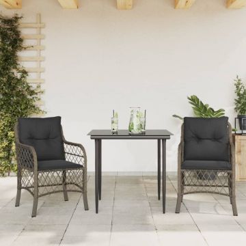 Set bistro de grădină cu perne, 3 piese, gri, poliratan