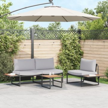 Set canapea de grădină, 3 piese, cu perne gri deschis