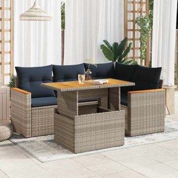 Set canapea de grădină cu perne, 5 piese, gri, poliratan