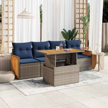 Set canapea de grădină cu perne, 5 piese, poliratan/lemn acacia